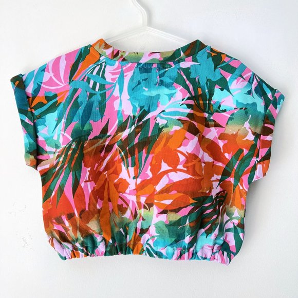 NEW! JUICY COUTURE Tropical Palm Print French Terry Roll Cuff Crop Top, Size M - Picture 6 of 11